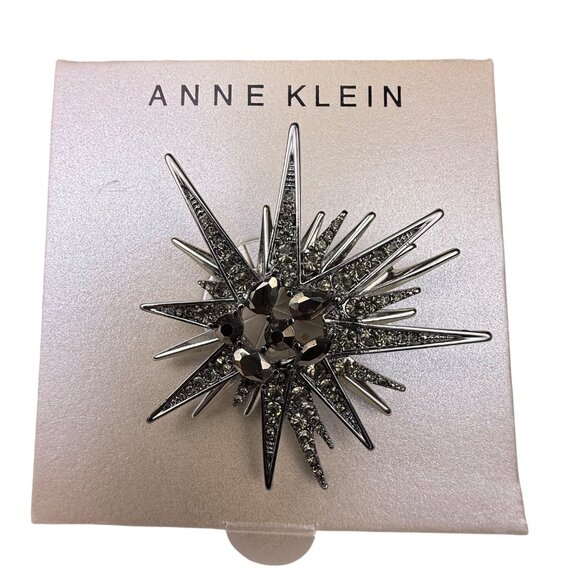 Anne Klein Womens Silver-Tone Starburst Rhinestone Brooch Pin Sparkling Design - Picture 4 of 5